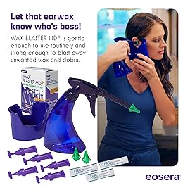 eosera WAX BLASTER MD+ Cleaning Kit - Earwax Dissolver for Adults & Kids - Fast Acting, Doctor Recommended, Clinically Proven - Complete Irrigation Kit with 3 Ear Clean MD Packets & 5-ct Single Use Ear Wax MD Vials - Works in 15 Minutes