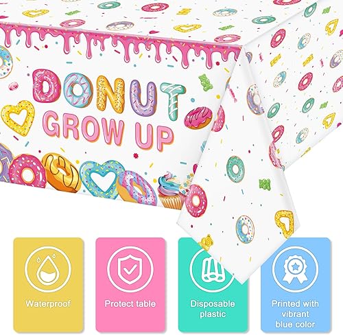 Miniatura 3 de Dandat 3 piezas de donas para decoración de fiesta, manteles de dona, desechables, de plástico, rectangulares, para fiestas de cumpleaños, para