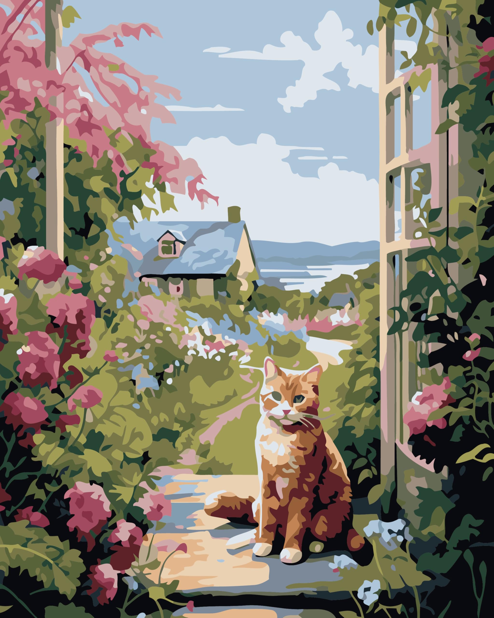 Gofission Paint by Numbers Cat in The Window, 16x20 inch Canvas DIY Number Painting Kits No Frame (Window)