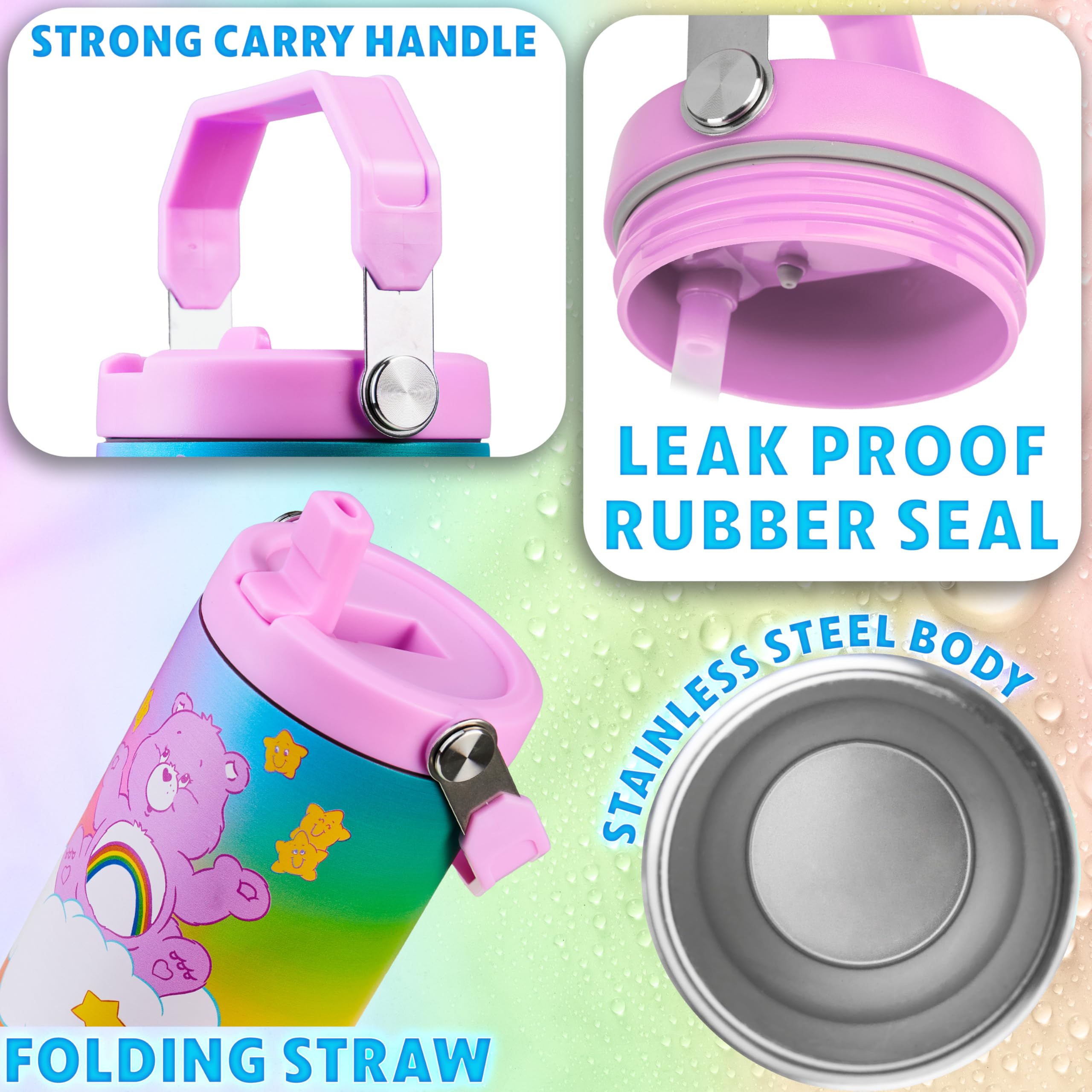 Get Trend Care Bears Insulated Tumbler Flip Up Straw & Handle, Metal Travel Water Bottle 850ml/30oz - Image 4