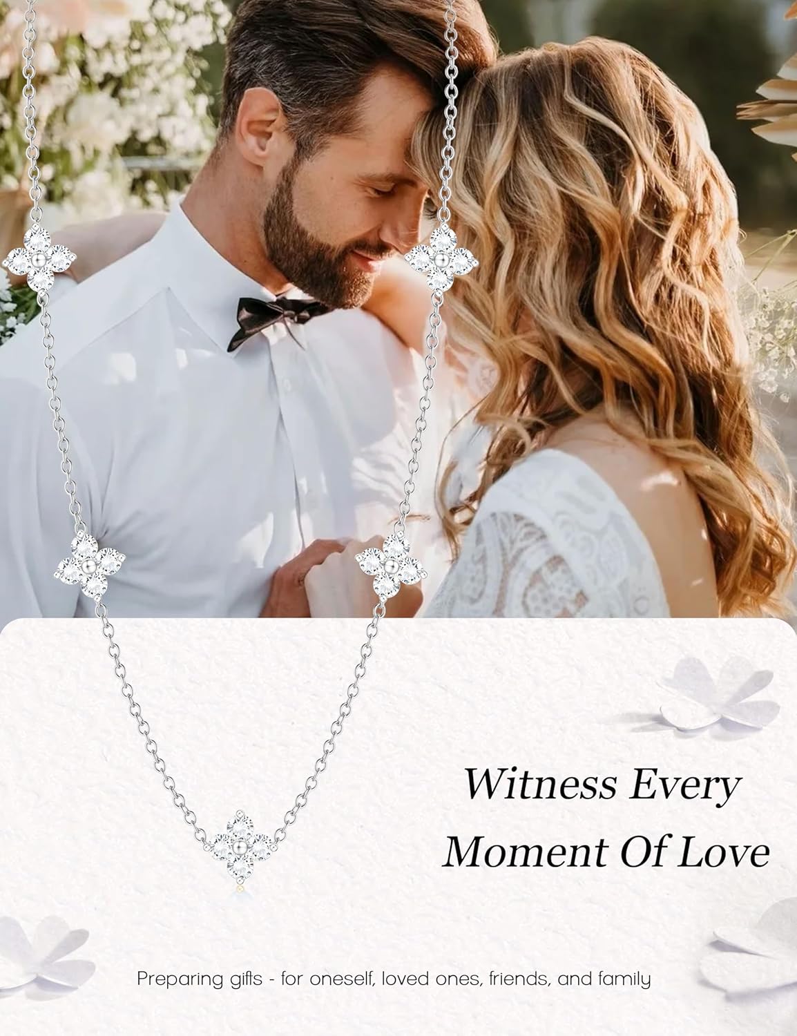 ORAZIO Dainty Silver Gold Jewelry Set for Women Trendy 14K Gold Plated CZ Flowers Pendant Choker Necklaces for Women Stud Earrings Clover Link Bracelets Stack Jewelry Gifts for Wedding Prom Brides - Image 5