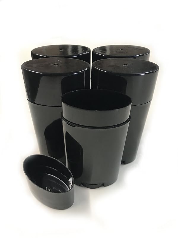 Recipientes vazios para desodorante DIY ovais, com mecanismo twist-up, plástico PP reciclável, preenchimento superior, pretos, Pacote com 5