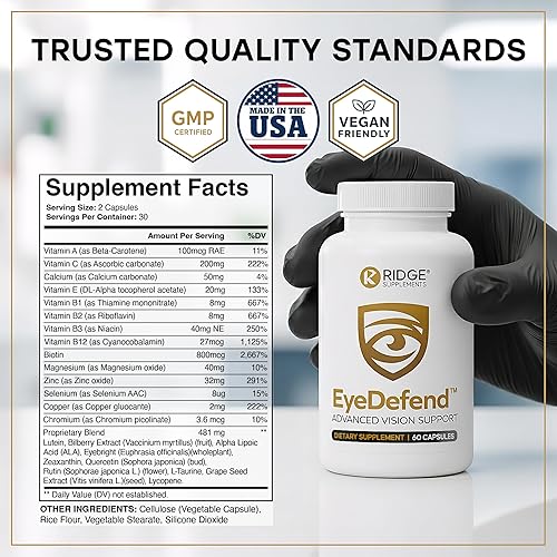 Miniatura 8 de Eye Defend Suplemento de apoyo para la visión  luteína, zeaxantina, arándano, vitamina A, C, E y antioxidantes  Defensa de la luz azul para la salud