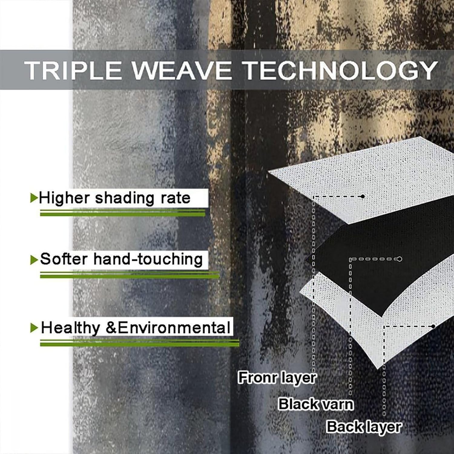 Fashion Gradient Curtains, Modern Urban Art Baroque Gold Dark Blue Grey Painting Strokes Seamless Pattern Window Treatments, Blackout Rod Pocket Drapes For Livingroom Bedroom Kitchen Bathroom 42x54in