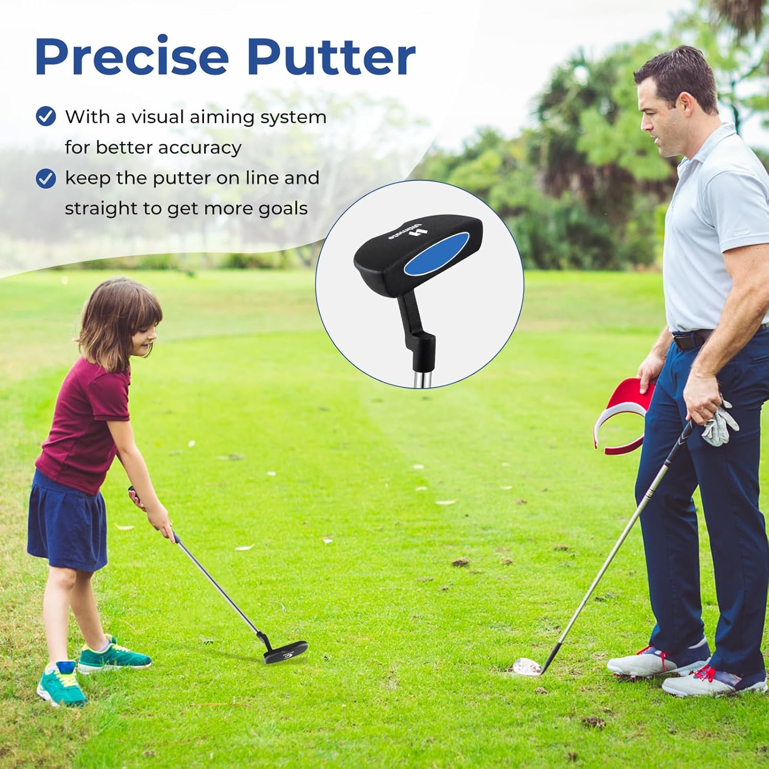 ULTIMATE Kids Golf Clubs Set with Stand Bag, Junior Complete Golf Club Set Right Hand w/ 205cc #3 Fairway Wood, #7 & #9 Irons, Putter, Foamed Head Cover & Rain Hood