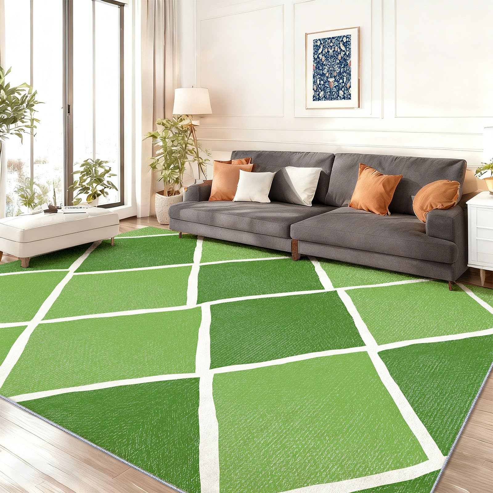Tapis vert à carreaux 90x150 cm doux et léger pour salon et chambre
