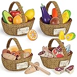 Lehoo Castle Wooden Play Food Set, Toy Food for Toddlers, Pretend Play Kitchen Accessories, Cutting Fruits and Vegetables Montessori Sorting Toys for Kids 3-5 Girls Boys