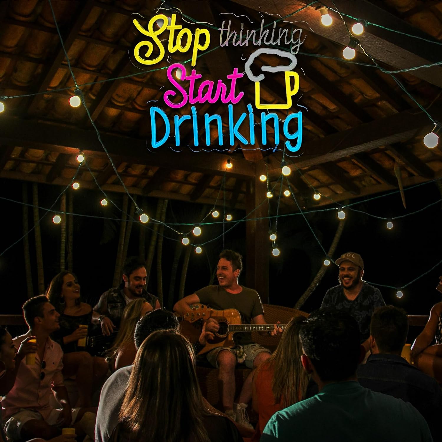 Stop Thinking Start Drinking Neon Sign for Wall Decor,Beer Bar Neon Light Up Signs for Man Cave Bar Pub Store Party Pub Decoration Gift, USB Powerd image 2