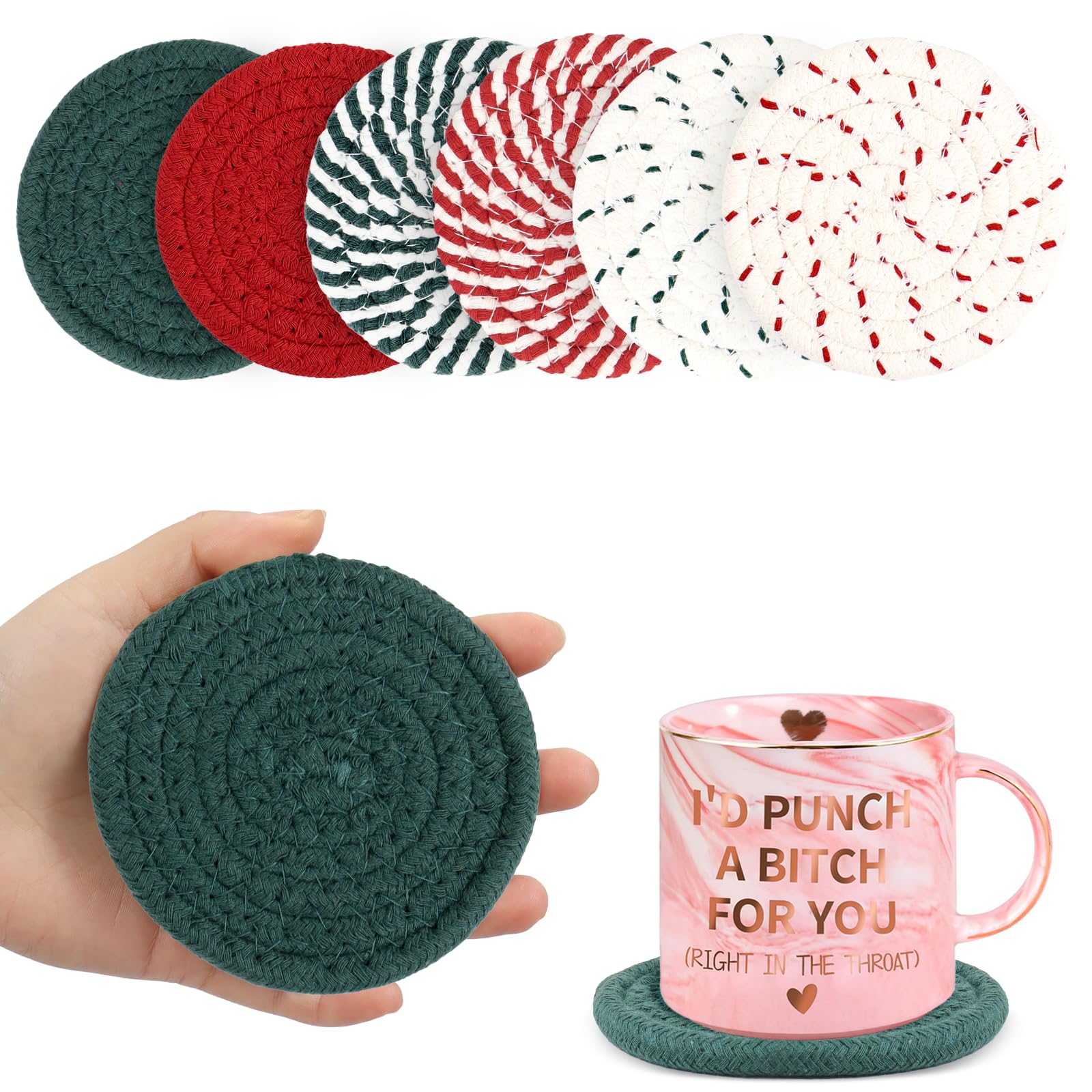 Puluole Coasters Set of 6,Christmas Coasters for Drinks,Woven Coaster for Christmas Decor,Holiday Coaster, Housewarming Gifts New Home