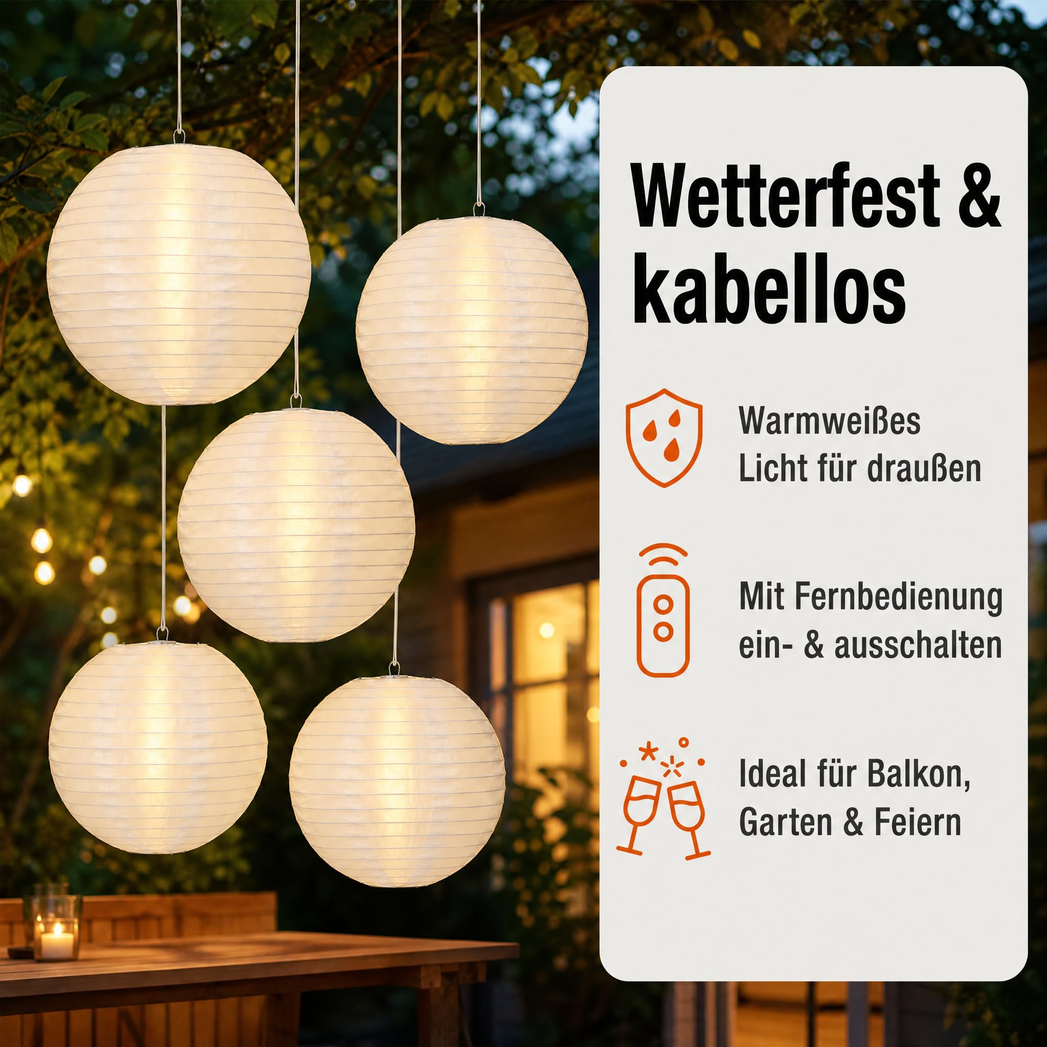 Hellum Lampions außen wetterfest 7er Set LED warmweiß mit Fernbedienung Ø30cm Ø25cm Ø20cm
