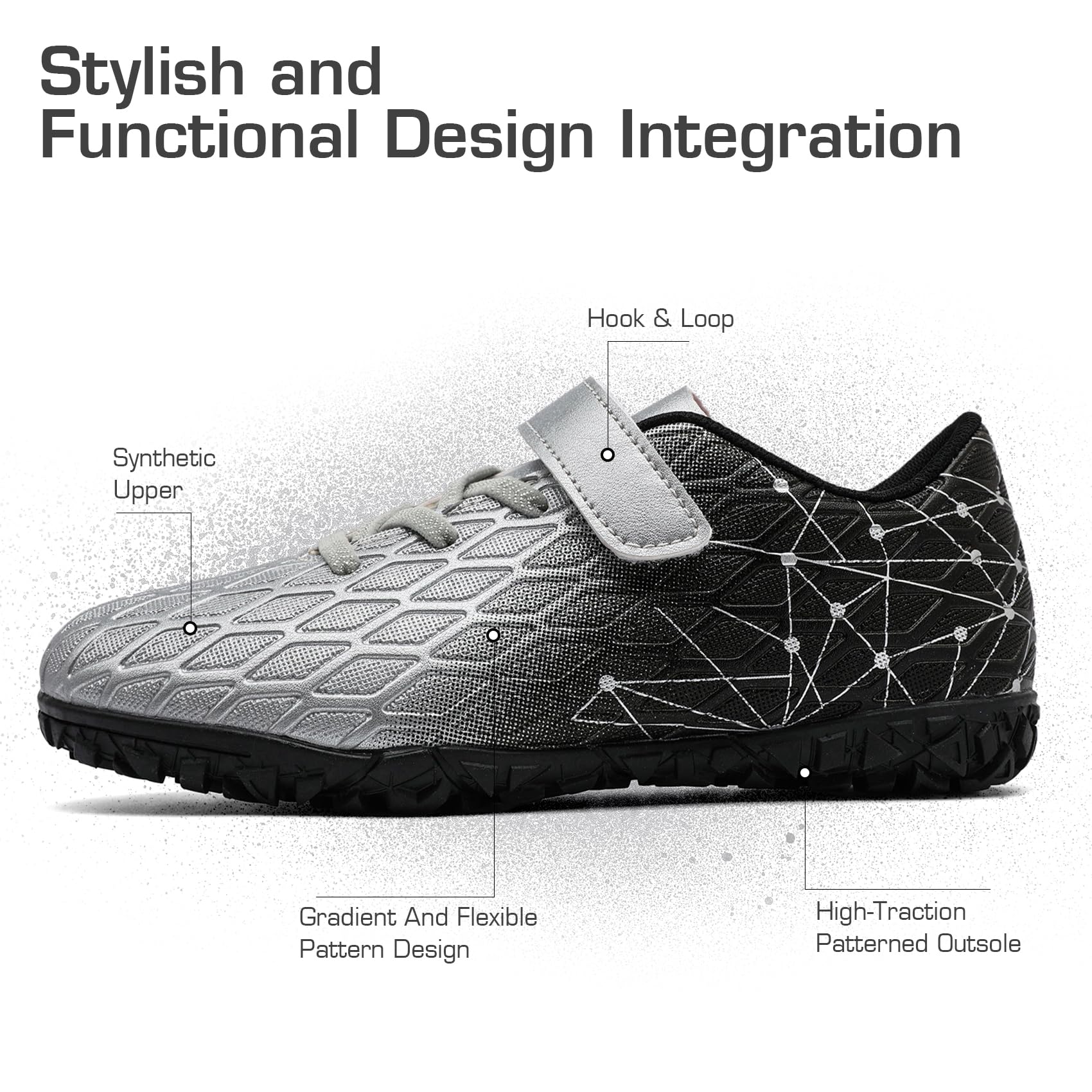 PiDaGlobal Scarpe da Calcio Bambini Ragazzi con Tacchetti Bassi Scarpe da Calcetto Futsal e Allenamento per Interno/Esterno - Antiscivolo Junior