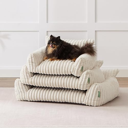 Miniatura 7 de Lindo sofá cama para mascotas, sofá de apoyo para gatos de interior, sofá cama para perros pequeños, color crema, 24 pulgadas