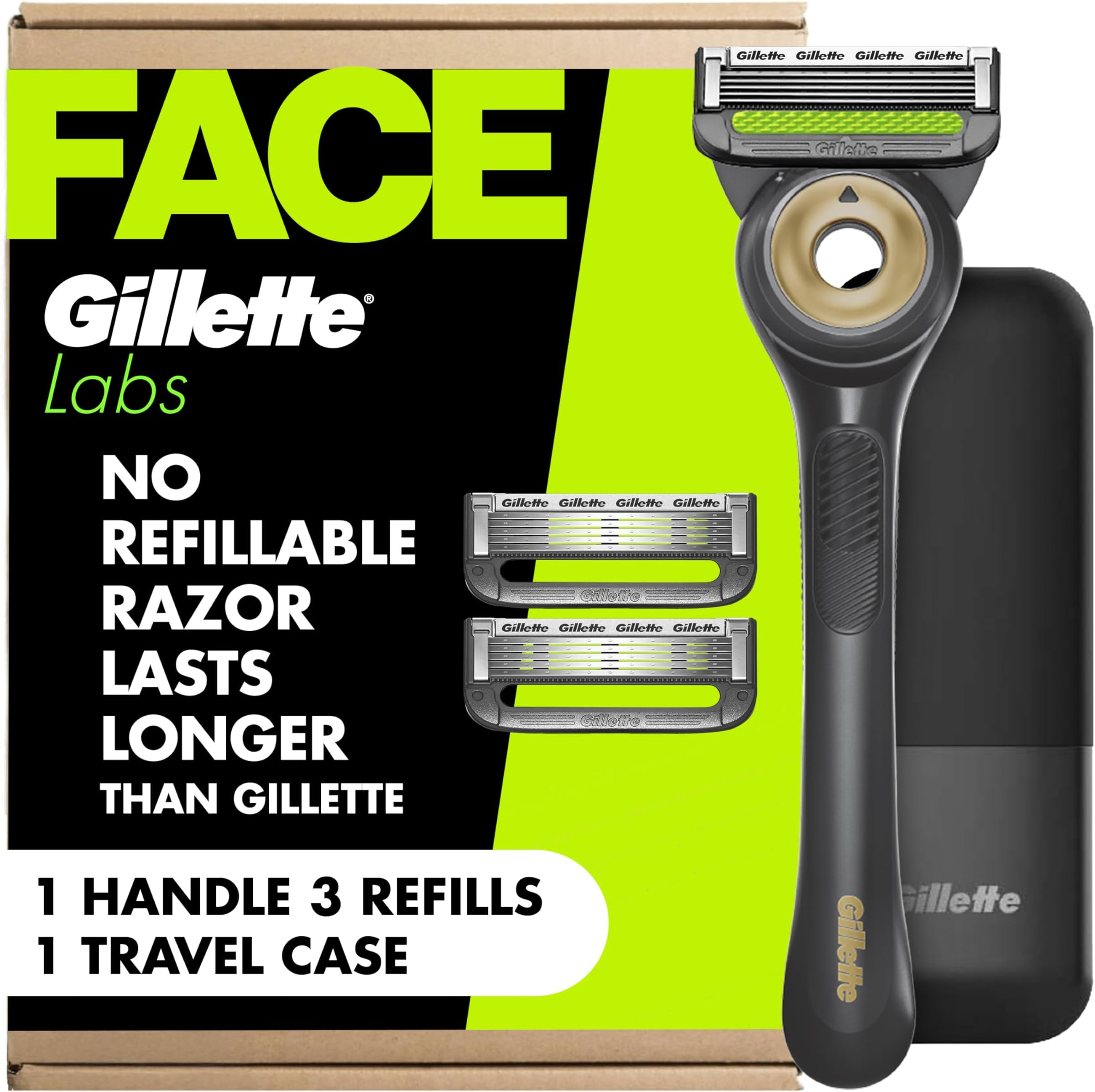GilletteLabs With Exfoliating Bar Shaving Razor For Men, 1 Handle, 3 Blade Refills, Includes Travel Case for Convenient Storage On The Go