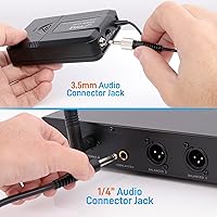Vista 5 de Pyle Sistema de micrófono inalámbrico de 4 canales, juego de micrófono de audio UHF portátil con 2 de mano, 2 auriculares, 2 micrófonos Lavalier, 2