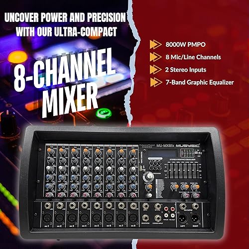 Miniatura 2 de MUSYSIC PROFESIONAL 8 CANALES 8000W MEZCLADOR DE POTENCIA CON Efectos de sonido DSP reales y BluetoothUSBSDFM Función de radio MU-MX8fx
