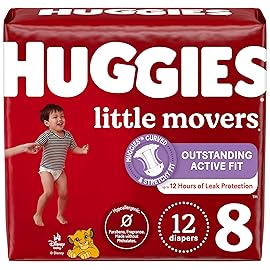 Huggies Size 8 Diapers, Little Movers Baby Diapers, Size 8 (46+ lbs), 12 Ct, Packaging May Vary
