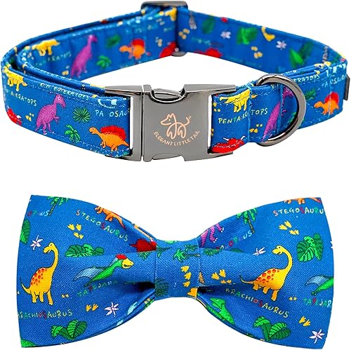 Miniatura 7 de Elegant Little Tail Collar de perro a cuadros azules con lazo ajustable suave y hebilla de metal para perros pequeños