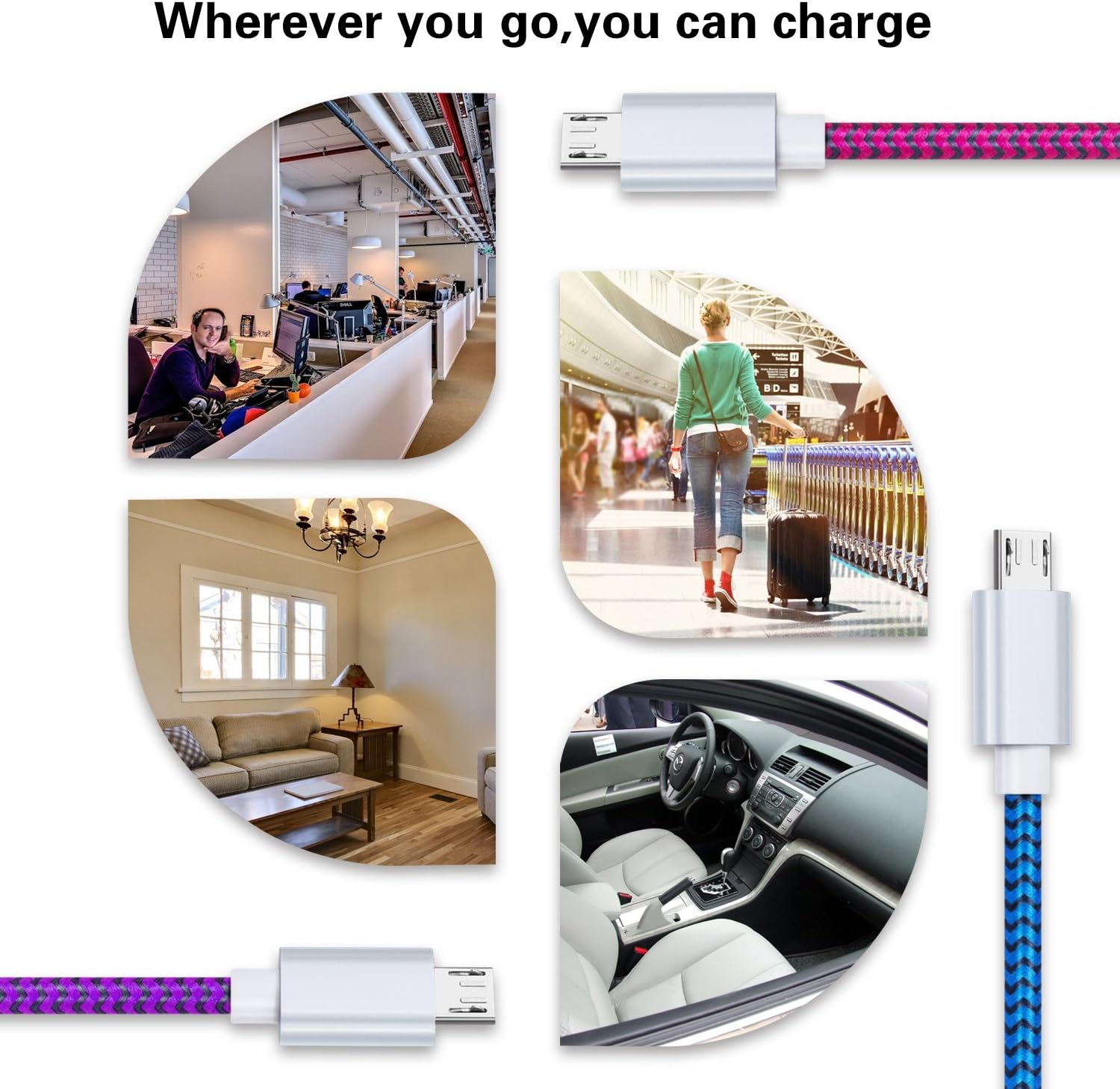 Micro USB Cable, 3Pack 6.6ft Magic-T Android Charger CABE Fast Phone Charging Cord Compatible Kindle, Samsung Galaxy J3 J7, S6 S7 Edge, Note 4 5, LG Stylo 2/3, LG G3 G4 K20 K30 Plus, Android Tablets