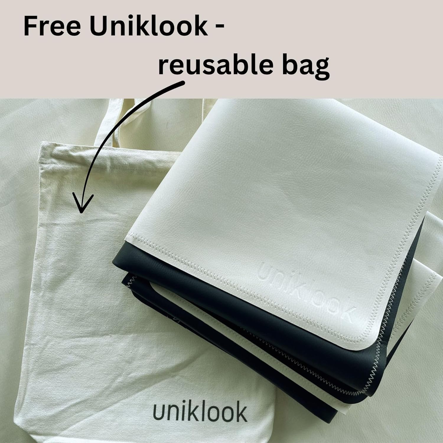 Uniklook Vegan Leather Reversible Multipurpose Paly mat Kids Infant Picnic Blanket - Waterproof Baby Splat mat for High Chair Sand Proof Beach Blanket Indoor Outdoor (Cream, Black)
