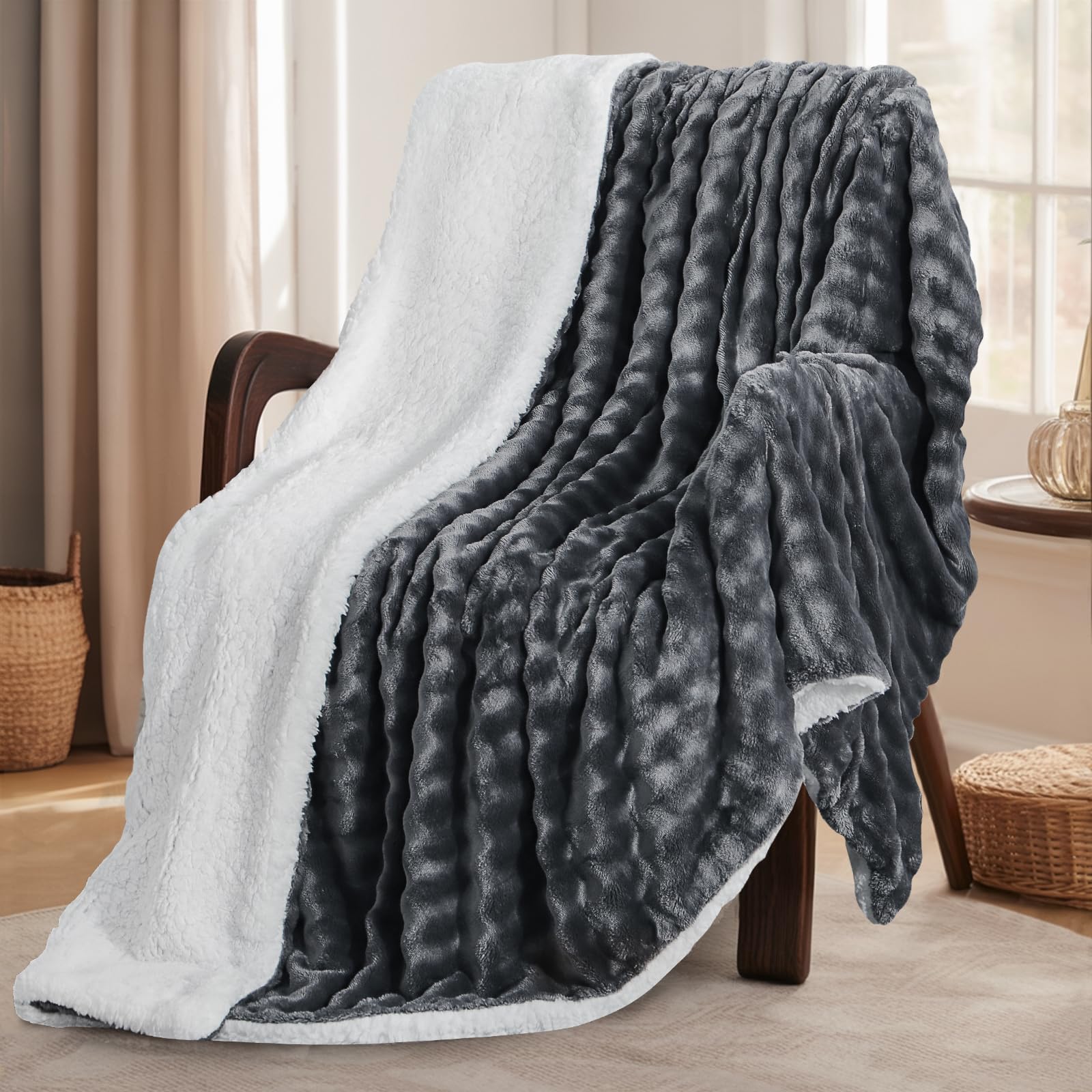 RUIKASI Manta Cama Invierno para Cama 90/135, Sherpa Franela Reversible de Borreguito, Suave al Tacto, Cálida y Transpirable para Sofá o Dormitorio (Gris, 150 x 200 cm) OEKO-TEX STANDARD 100