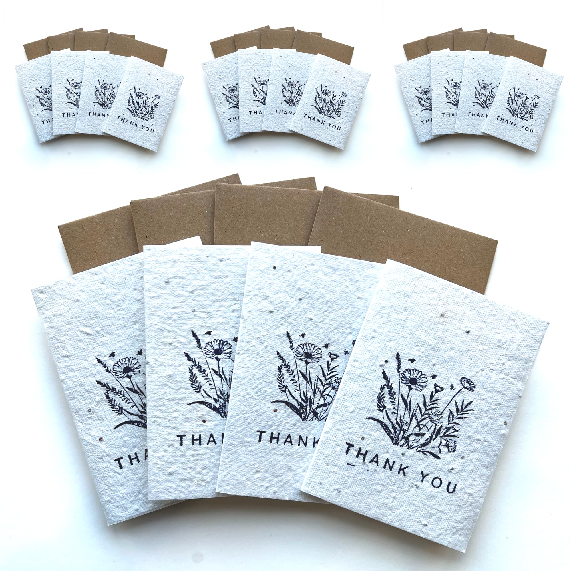 Small Plantable Seed Paper Thank You Cards, Handmade, Eco Friendly & Recycled Gratitude Notes/Giftcards for Teacher Friend