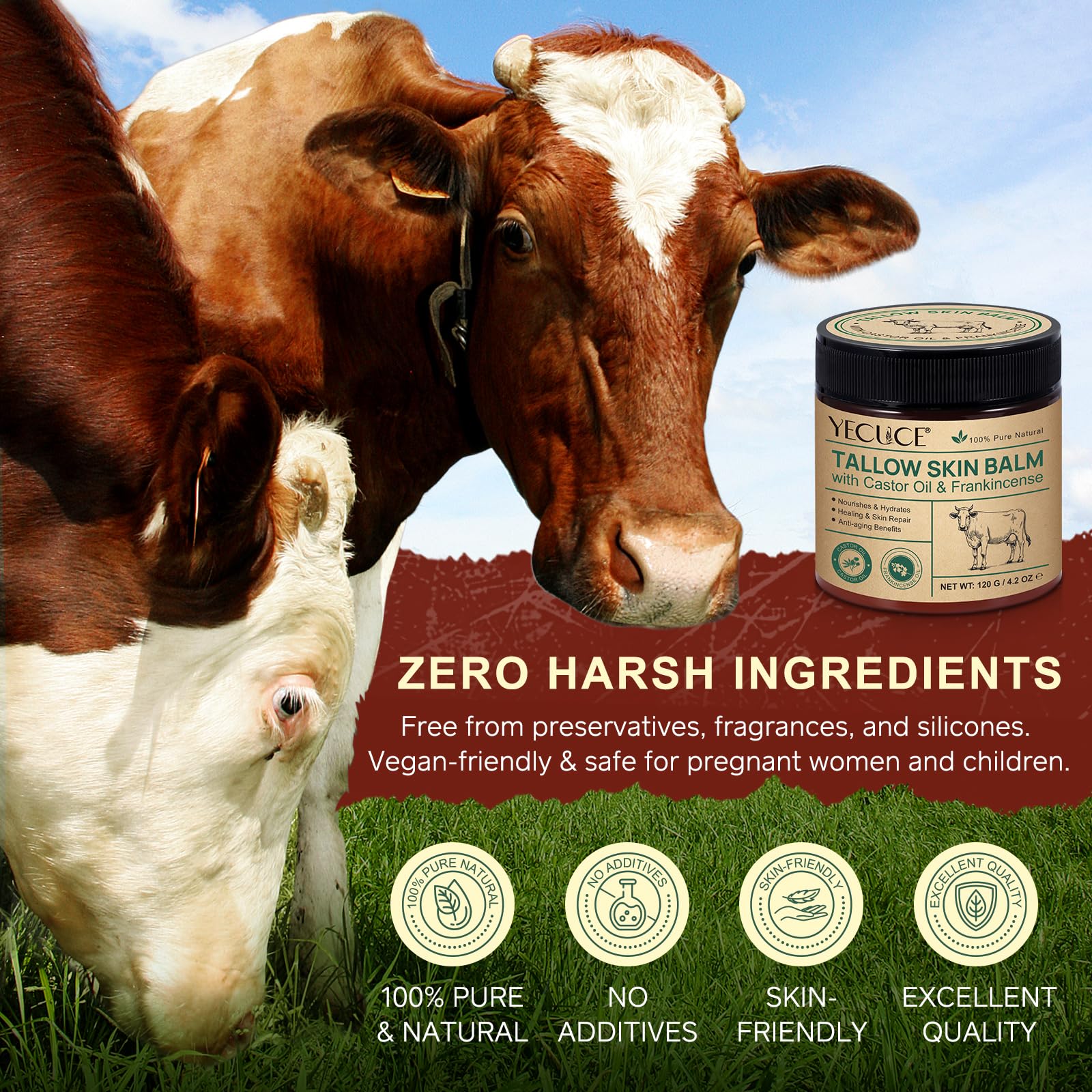 Beef Tallow and Honey Balm for Skin- Organic Grass-Fed Whipped Tallow, Castor Oil, and Frankincense Oil Skin Balm - Image 4