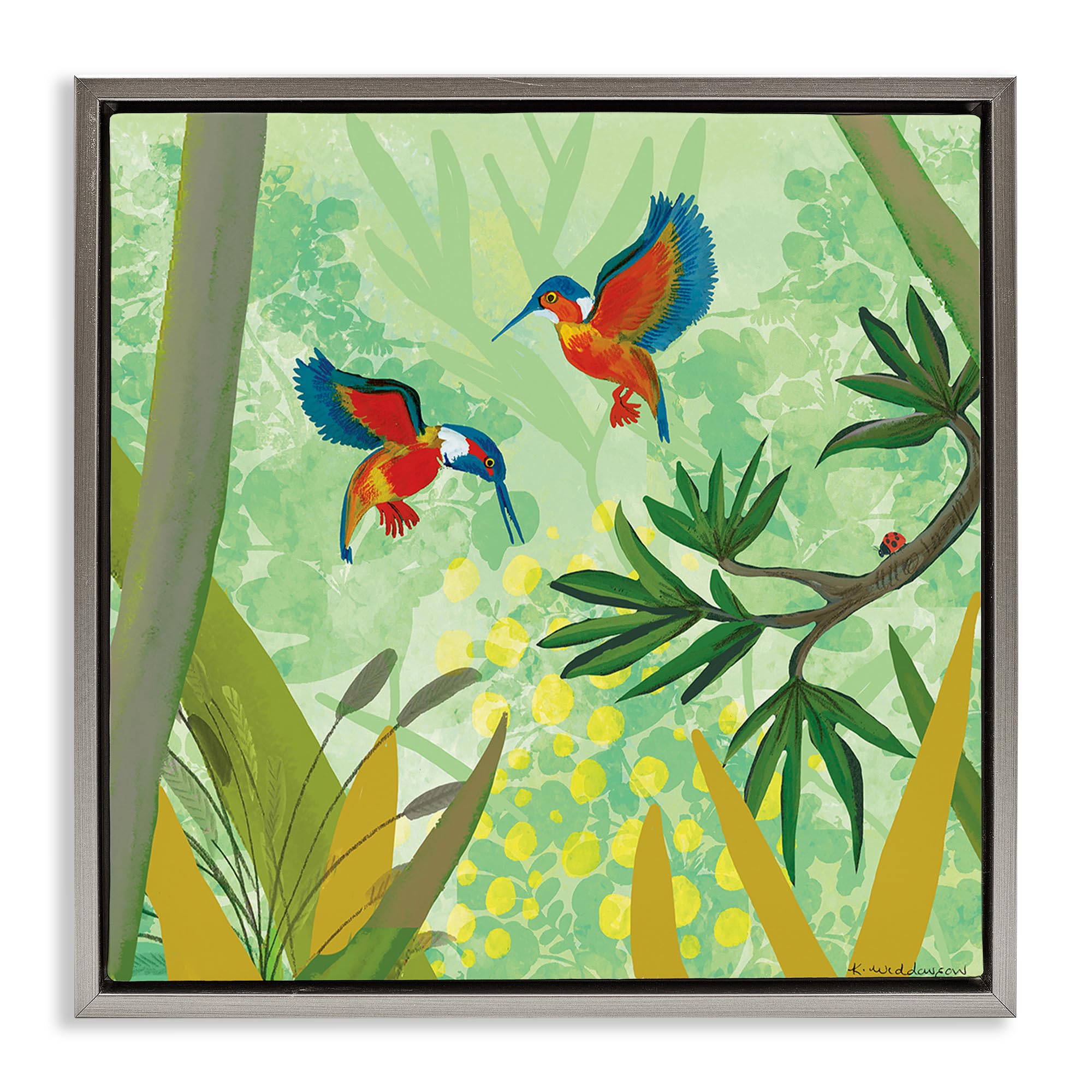 Stupell Industries Vibrant Kingfishers Jungle Branches 'Kingfishers In Jungle Branches', Floating Frame Canvas Art, Gray, 18 X 18 Inches, Easy To Hang And Sturdy, Made In Usa, By Kay Widdowson