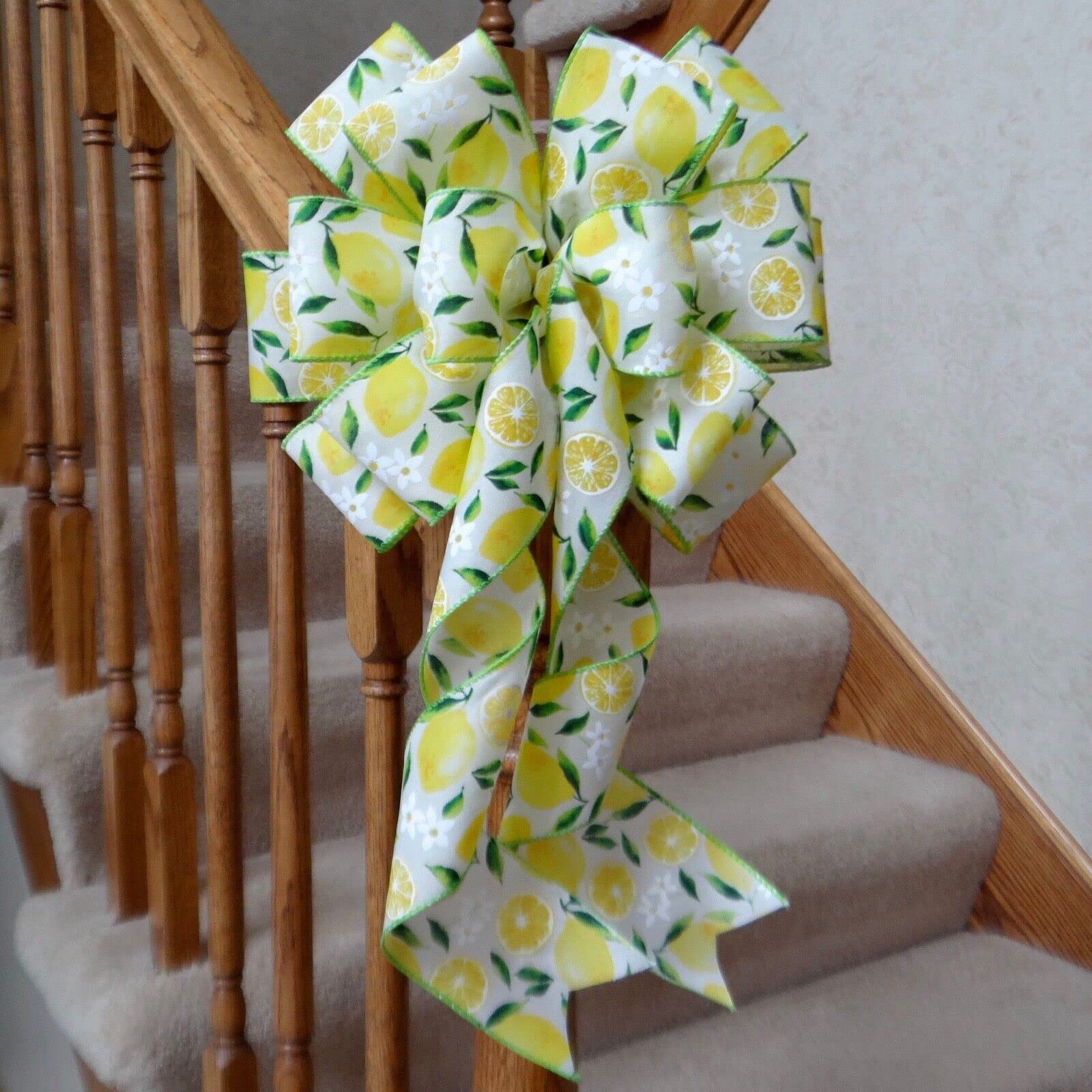 HIDOLI Easter Bows for Wreaths, Handmade Mailbox Bows, Decorate Easter Baskets, 10" Wide Spring Summer Bow with Lemons & Flowers for Wreaths Lanterns Signs