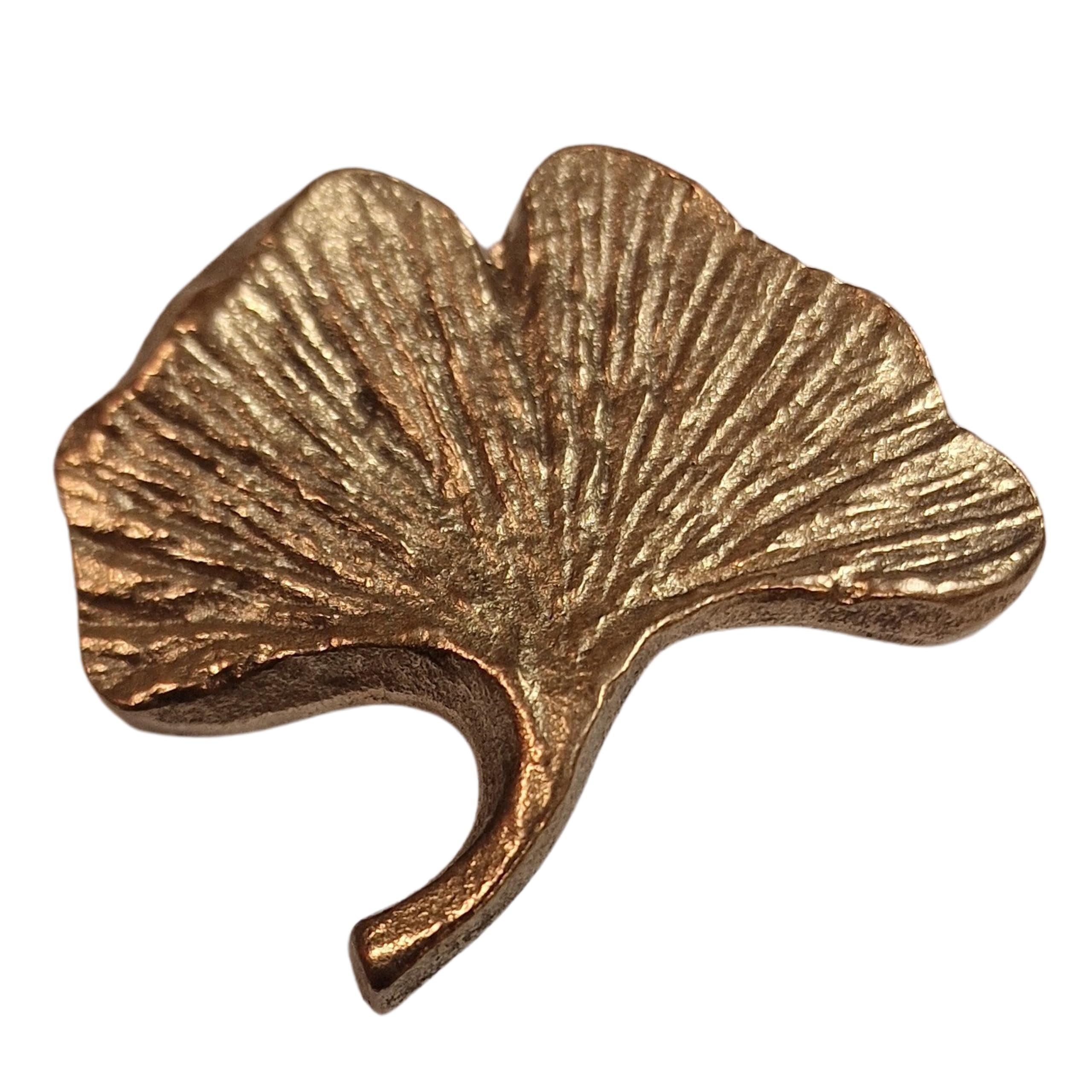 Herzmensch Kleiner Gingko Glücksbringer 4 x 4,5 cm aus massiver Bronze goldfarben mit dem Spruch - Viel Kraft für Dich - zur Genesung, Trost und Trauer
