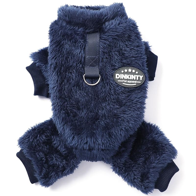 Suéter para Cães e Gatos Dinkinty de Fleece com Macacão Elástico, Navy Blue, Tamanho Grande (Large)