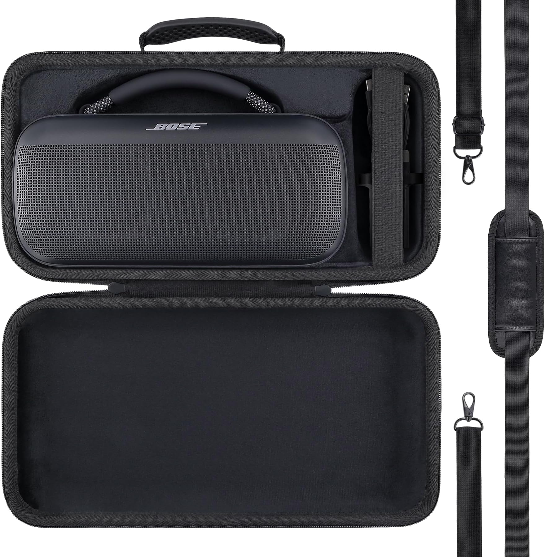 for Bose SoundLink Max Portable Speaker Hard Protective Case, Portable Travel Case with Shoulder Strap and Handle (Black Case) - co2CREA