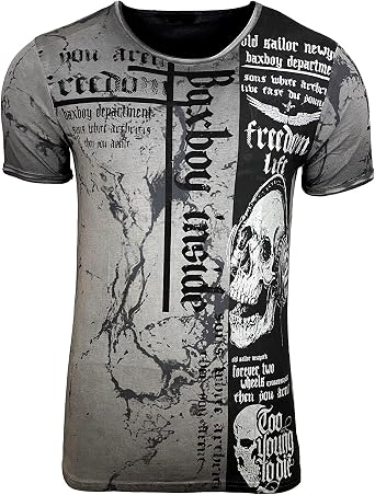 B-116 Men's Round Neck Vintage T-Shirt Short Sleeve Slim Fit Design Fashion Top Print Shirt