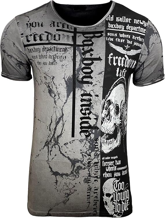 B-116 Men's Round Neck Vintage T-Shirt Short Sleeve Slim Fit Design Fashion Top Print Shirt