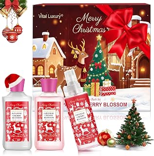 Christmas Bath and Body Gift Set - Festive Japanese Cherry Blossom Spa Kit with Gel, Lotion, Mist, a Must-Have Holiday Gift for Mom, Wife, Sister and Friends to Celebrate Christmas