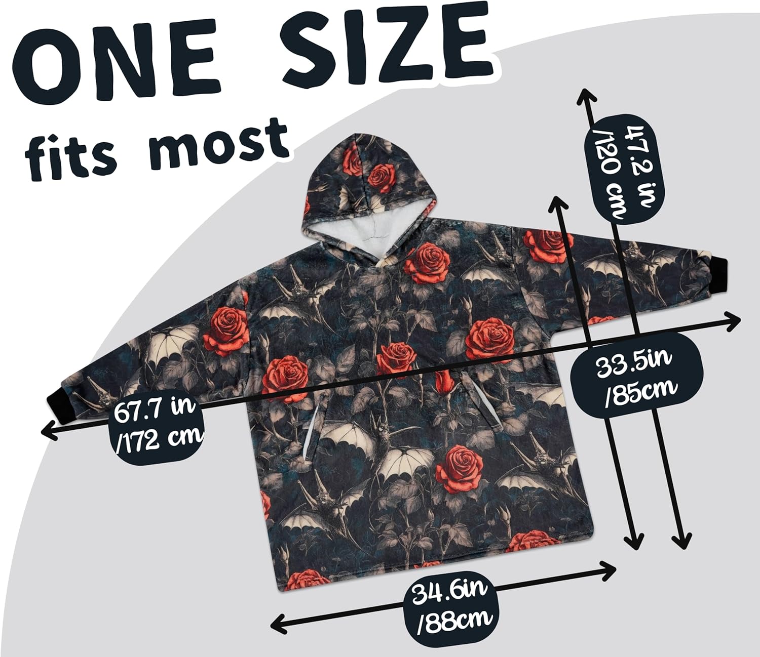 Goth Gifts for Women, Wearable Flannel Blanket Hoodie, Gothic Blanket for Girls on Birthday, Halloween, Christmas, Soft Warm Cozy with Two Large Pocket, Rose