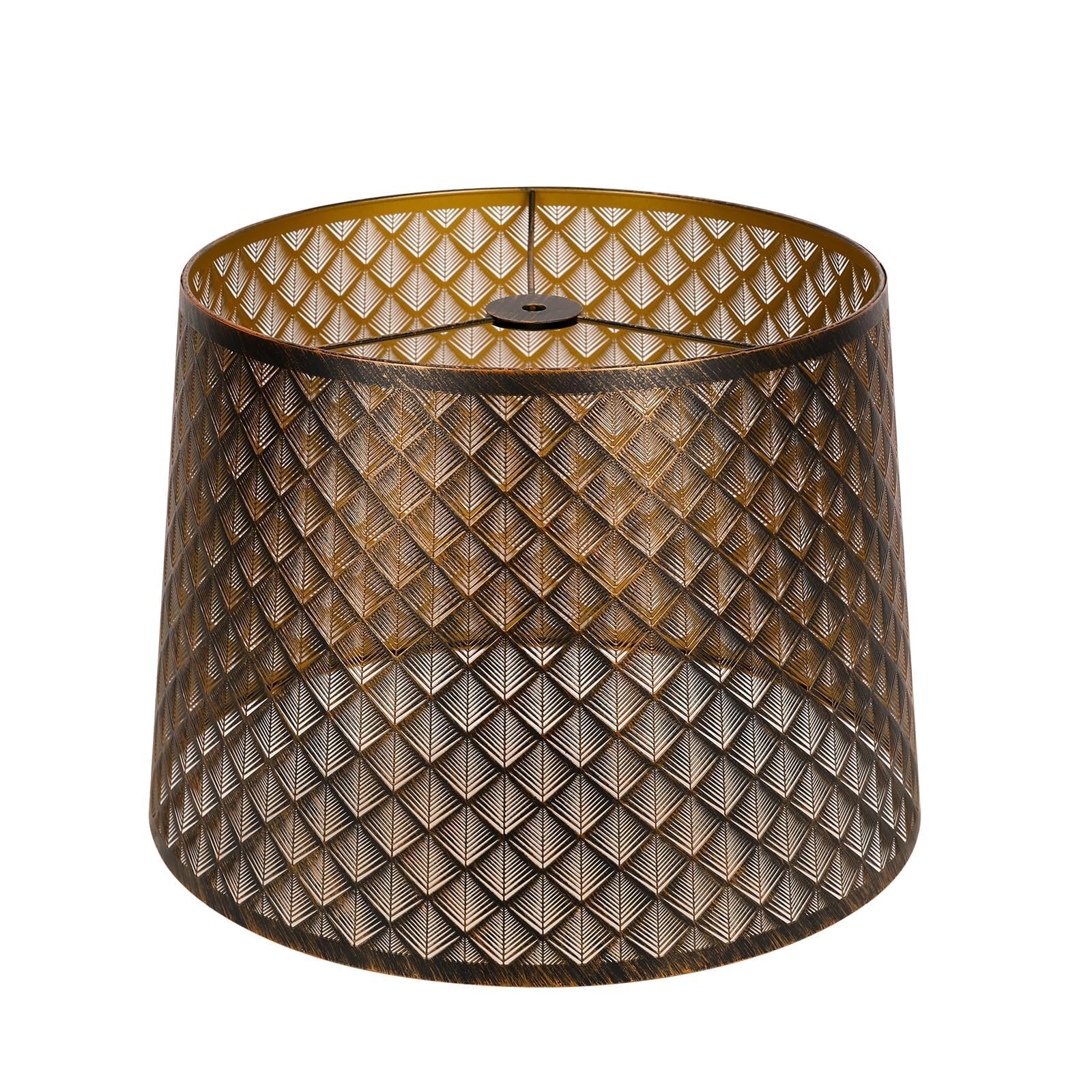 alucset metal etching large lamp shade, drum big lampshades for table lamp and floor lamps, unique arrow design, bronze 12" top x 14" bottom x 10" high, spider
