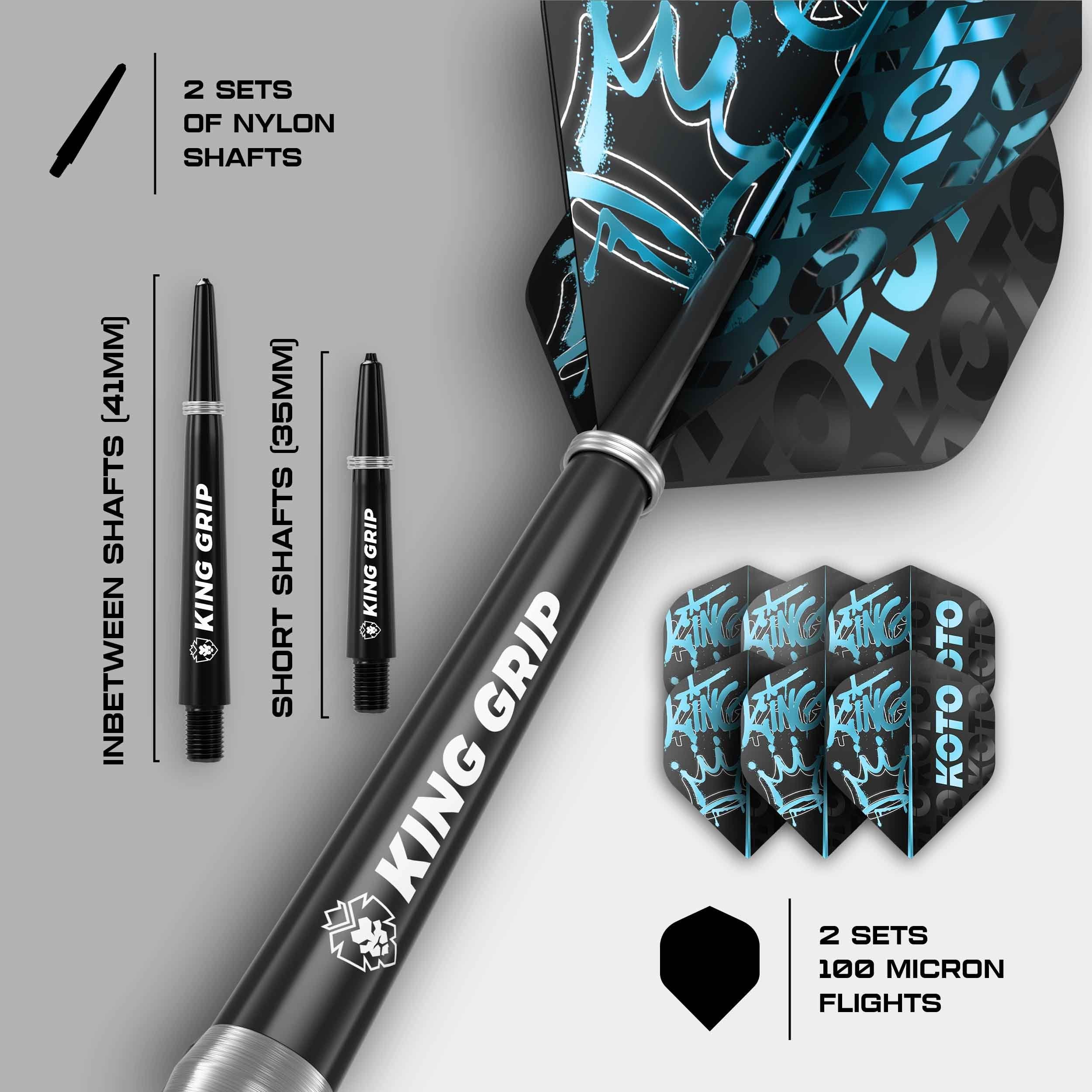 KOTO - Excalibur 90% Darts 21 G, Negro y Plata, Set de Dardos Incluye 3 Barriles, Flights + Shafts y Estuche para Dardos