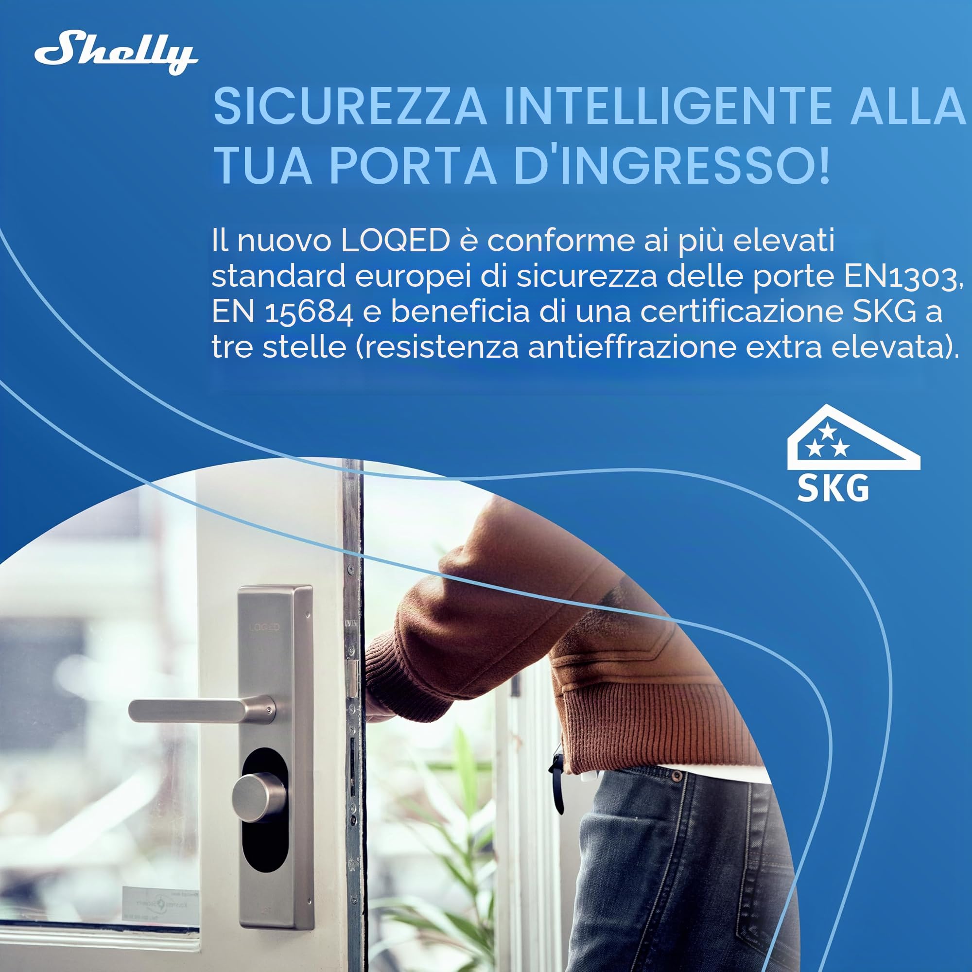Shelly LOQED Touch Smart Lock Argento - Serratura Smart Wi-Fi Senza Chiave Con Touch-To-Open, Codice e Chiavi Digitali, Controllo Remoto Tramite App Shelly, Standard EN1303, EN15684 e SKG Tre Stelle