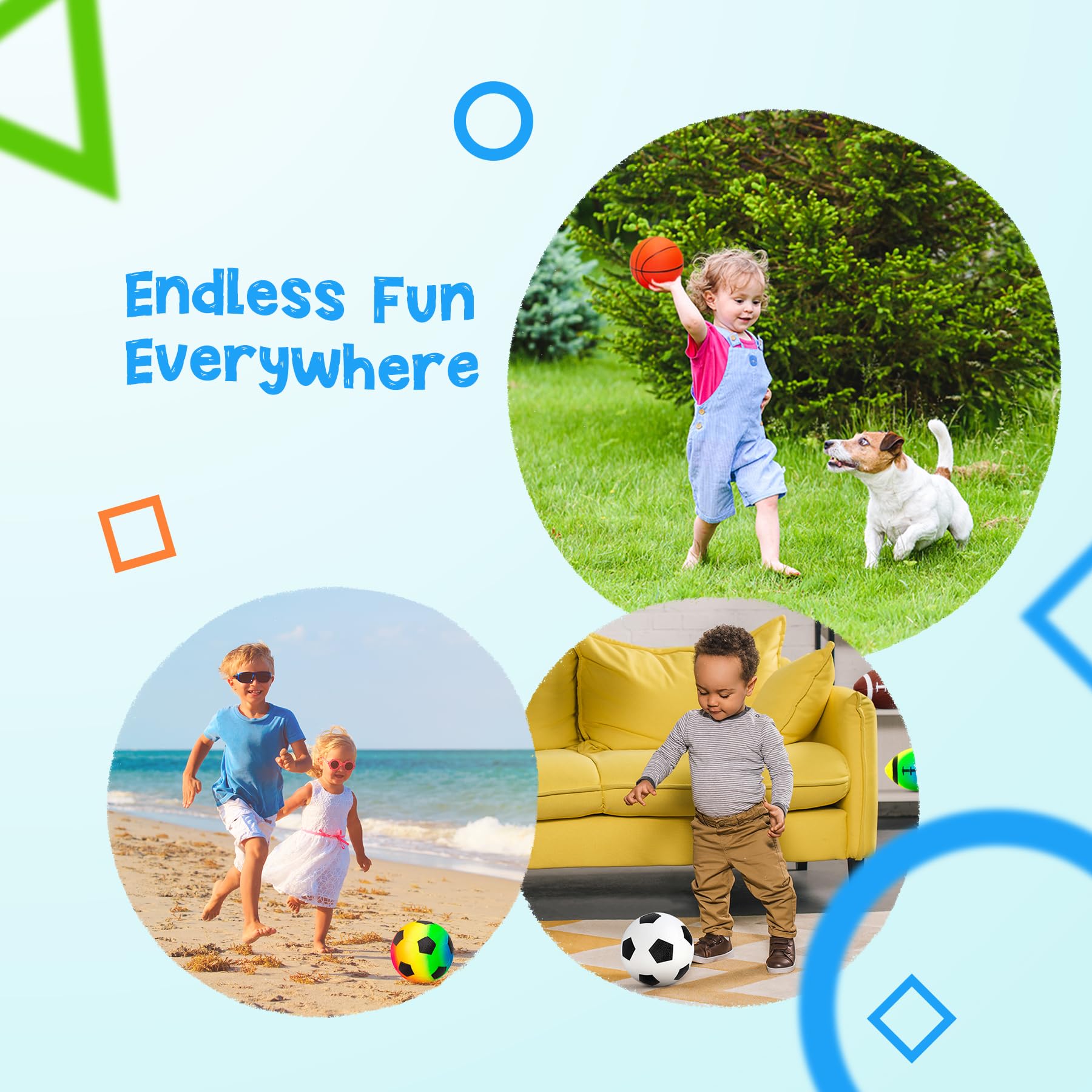 PlayZap 7-Piece Soft Ball Set for Toddlers & Kids (Ages 1-6) - Includes 5” Playground Balls, Soccer, Football & Basketball - Great for Home, Yard, Pool, Classroom & Park for Boys & Girls