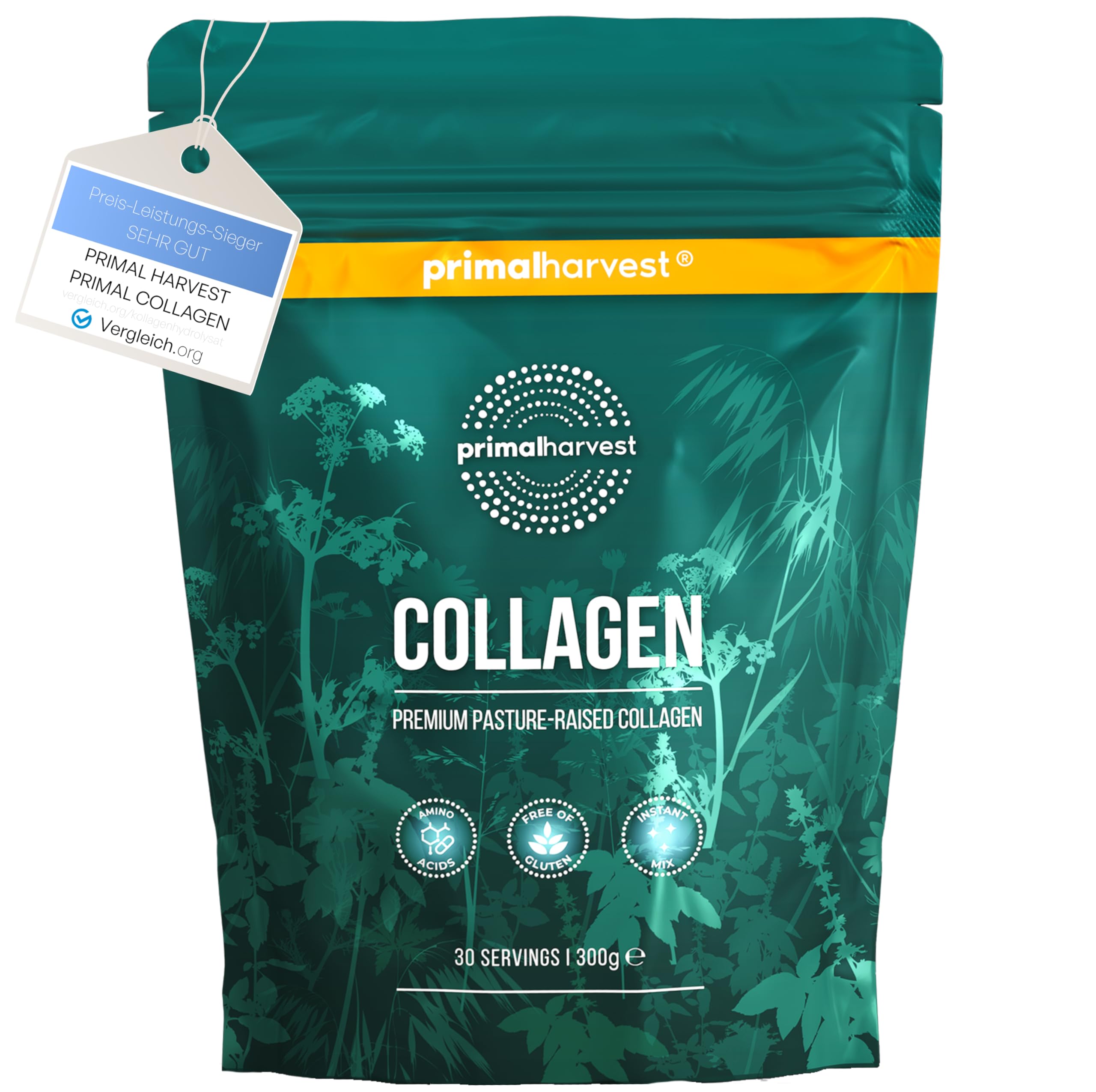 Primal Harvest Collagen Pulver Hochwertiges hydrolysiertes Kollagenpulver Typ I & III – 300 g – Geschmacksneutral – Kollagenpeptide