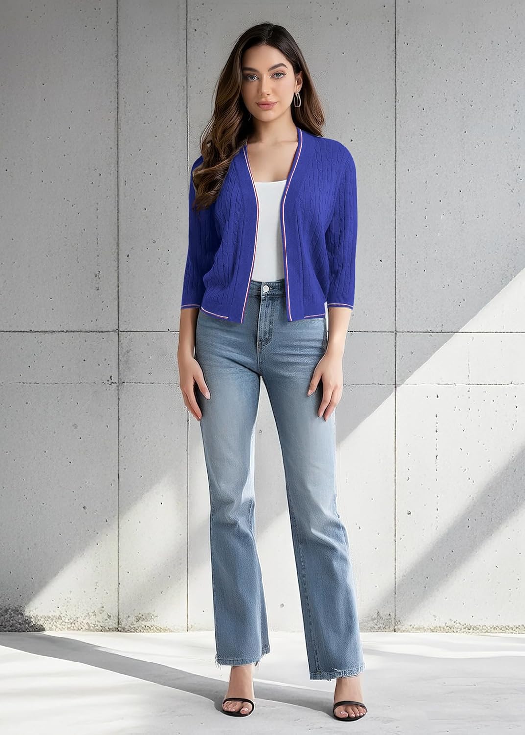 Urban CoCo Women's Cropped Cardigan Sweaters 3/4 Sleeve Lightweight Knit Sweater Shrug - Image 5