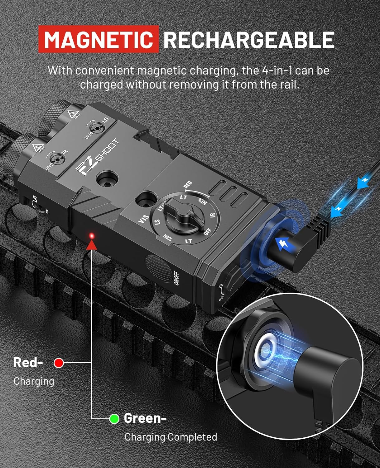 EZshoot 1600 Lumens Rifle Flashlight/Red Illuminator with Green/IR Laser 4-in-1 Combo Magnetic Rechargeable, Hunting Flashlight for Rifle with Remote Switch, Compatible with Picatinny and M-Rail