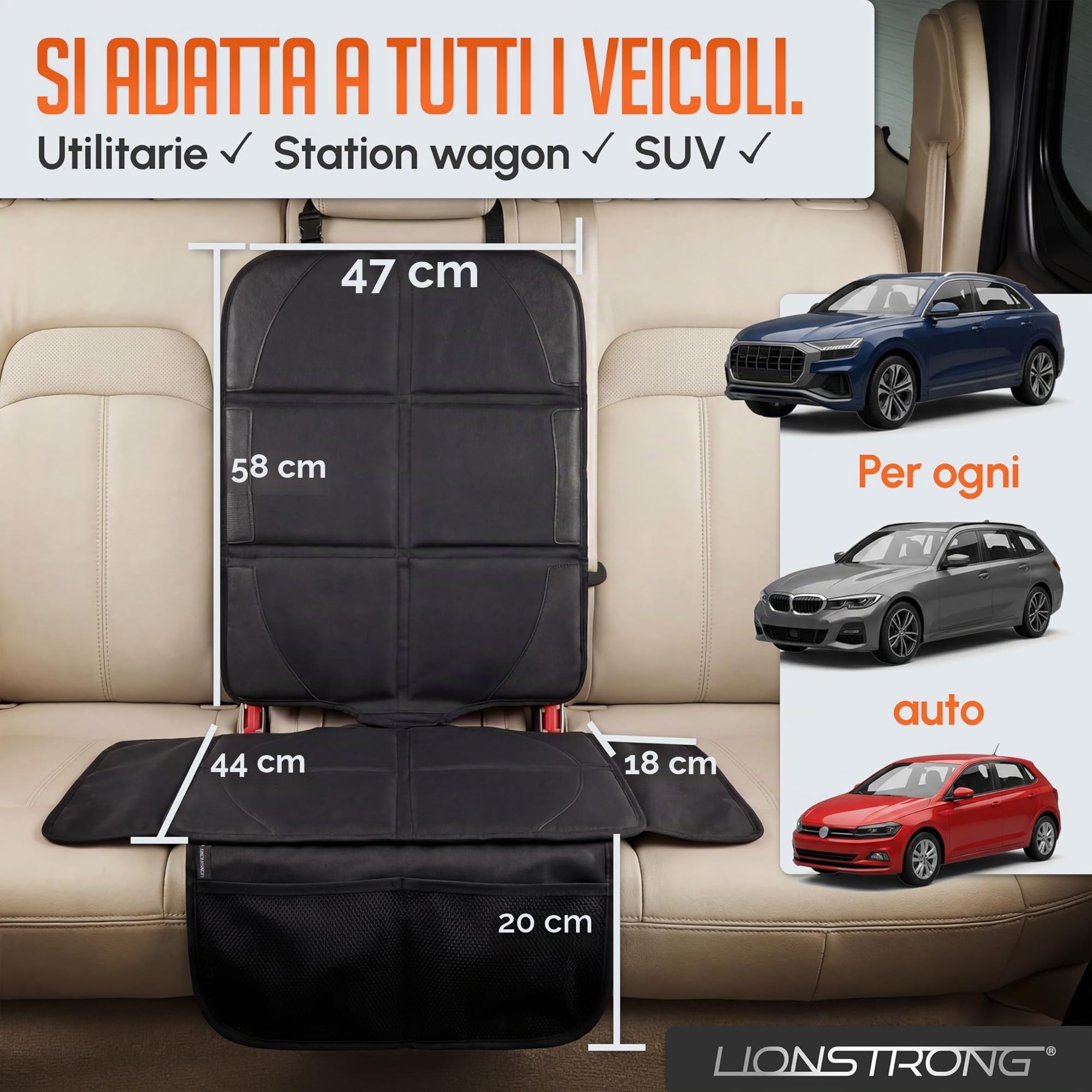 LIONSTRONG - coprisedile auto per seggiolino bimbo - protettore di sedili auto - compatibile ISOFIX (1 PCS)
