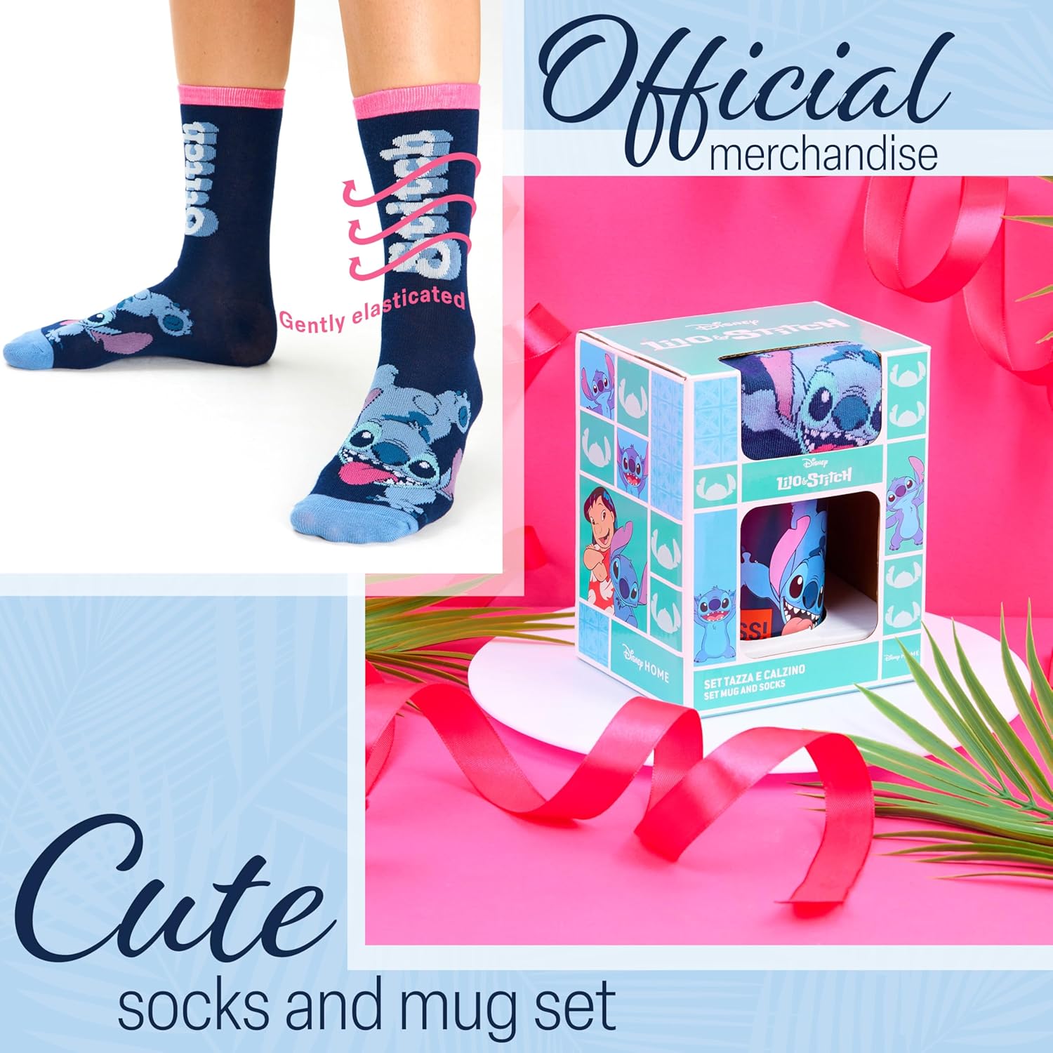 Disney Stitch Mug and Socks Gift Set Women Teenagers Cute 10.5oz Ceramic Mug Calf Socks Stocking Stuffers Gifts for Her (Navy) - Image 6