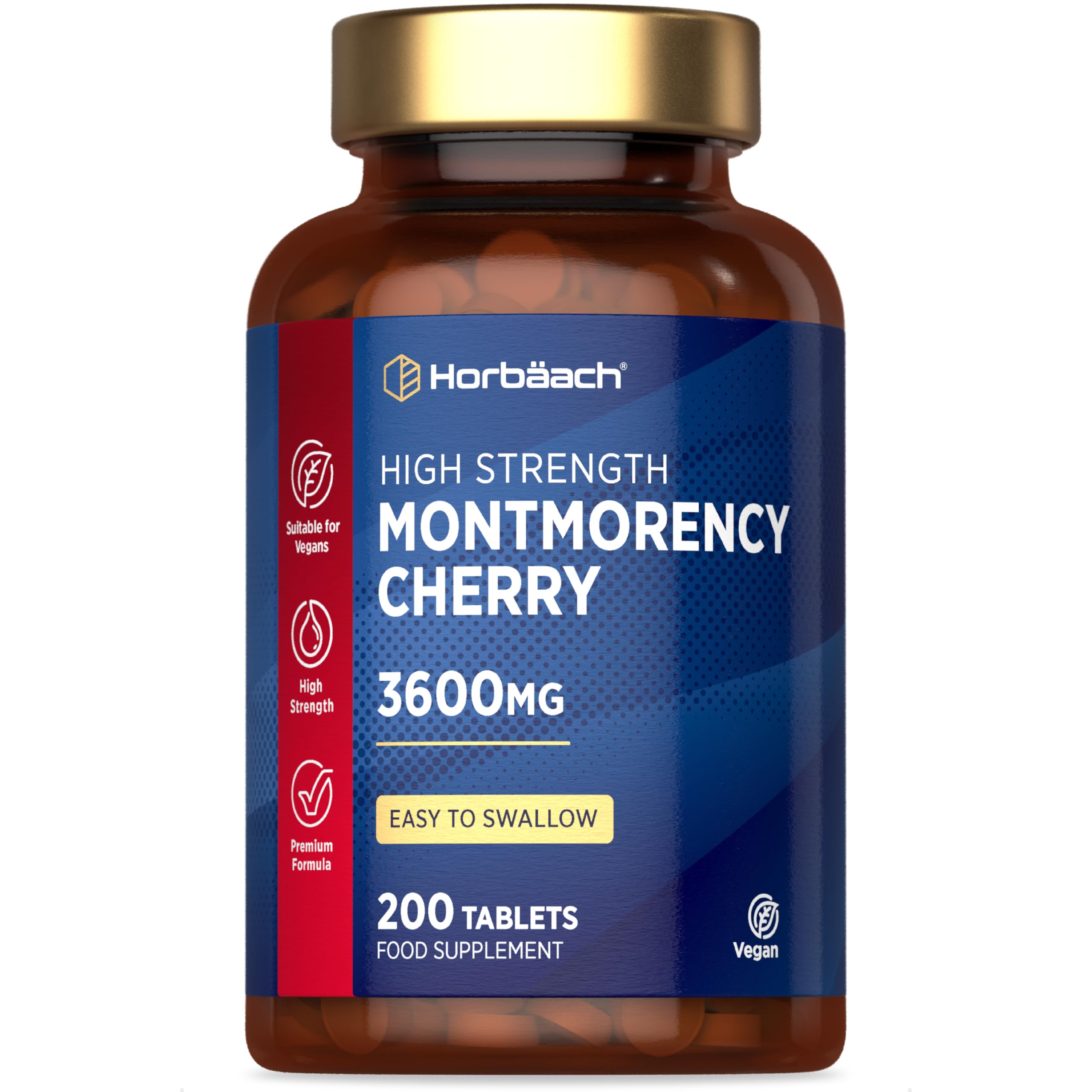 Horbäach Montmorency Cherry Tablets 3600mg | 200 Count | Tart Cherry Extract | Vegan Concentrate |