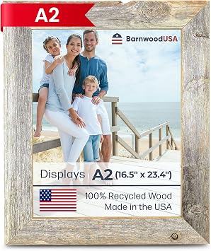 BARNWOODUSA Farmhouse Picture Frame, A2, Natural Weathered Gray | Ready to Display Your frame arrives complete with plexiglass, cardboard backing, and sawtooth hangers.