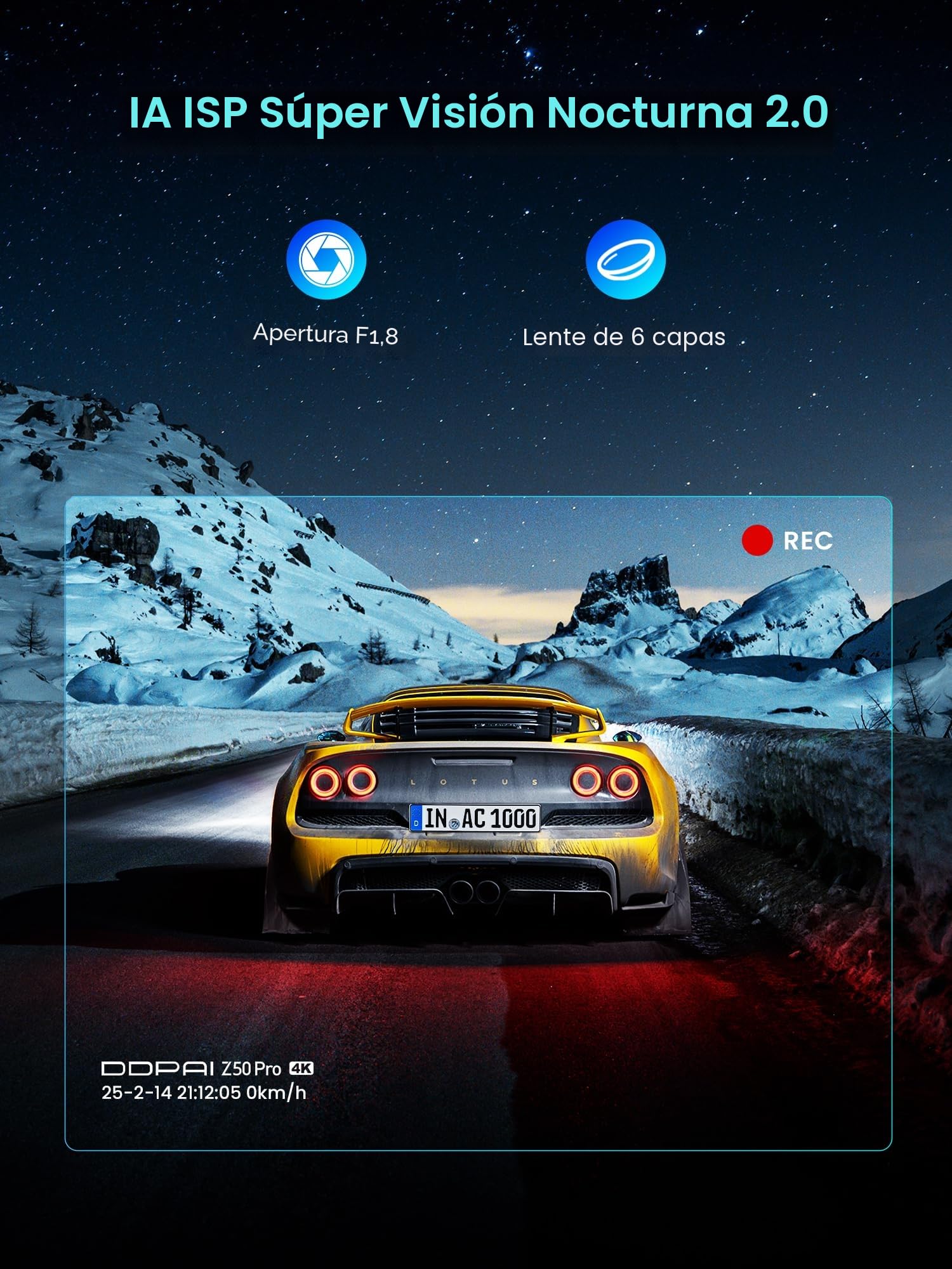 DDPAI Z50 Pro Dashcam, 4K+1080P Cámara Coche Grabadora con Tarjeta de 128 GB, Visión Nocturna AI-ISP, 5GHz Wi-Fi 6, GPS, 4G LTE Compatible, Modo Estacionamiento 48H, Pantalla IPS de 3'', Sensor G