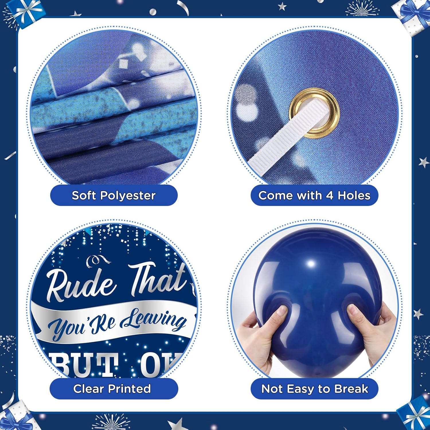 送別パーティーデコレーション ブルーシルバー We Will Miss You バナー Rude That You're L