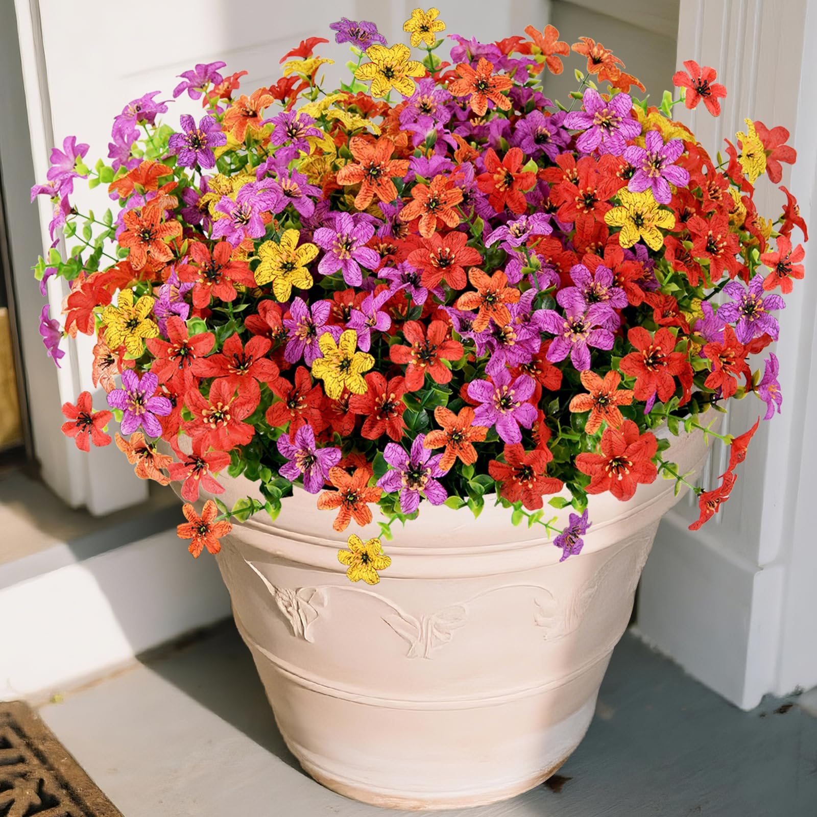 Künstliche Blumen für den Außenbereich, Mehrfarbig, Kunstseide, Frühlings- und Sommerdekoration, künstliche Pflanzen, UV-beständig, kein Verblassen, für Zuhause, Pflanzgefäß, Veranda, Terrasse, Hof