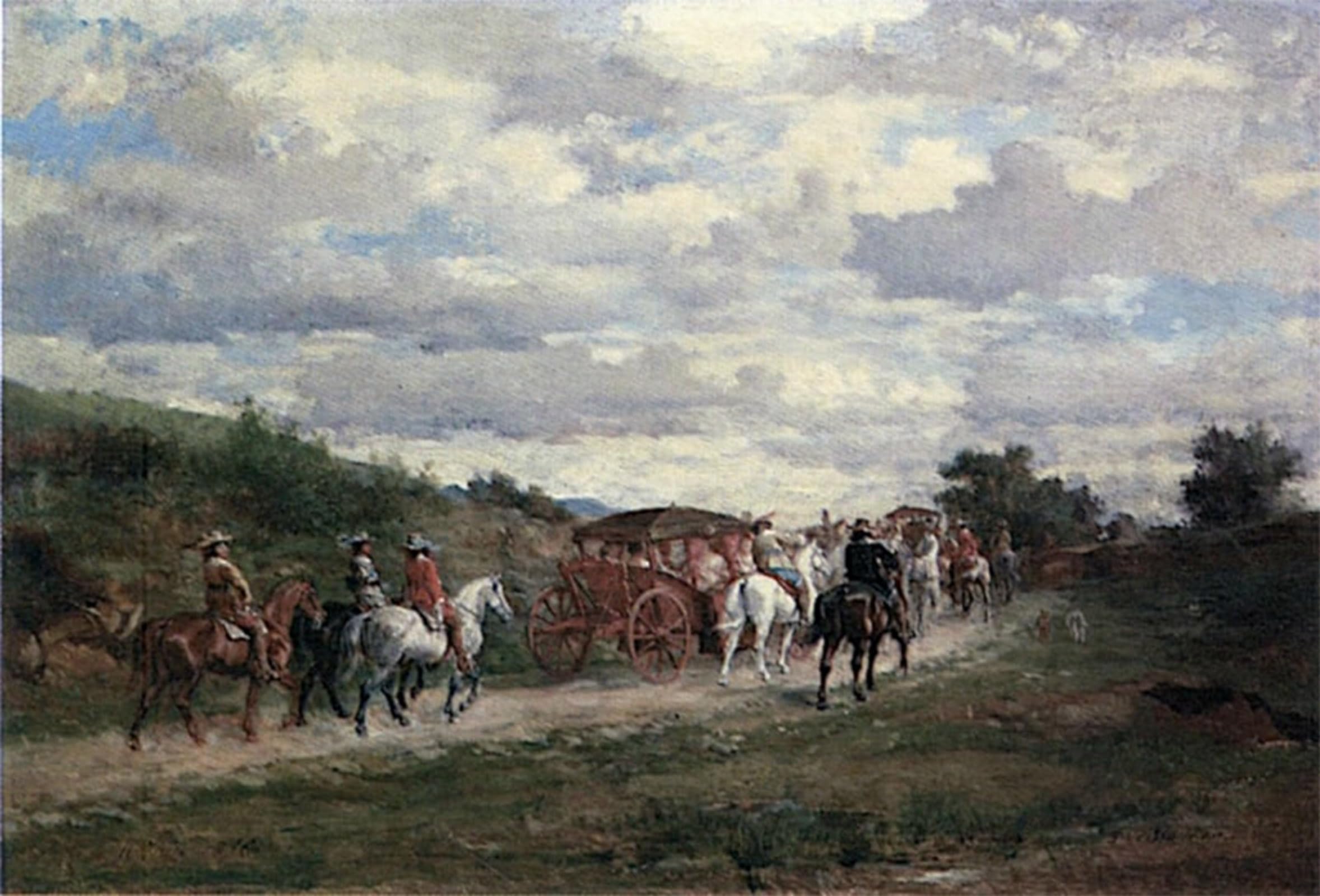 HRJUBWREE Classic Canvas Picture Art Canvas Print Modern Oil Painting Due Carrozze Jean-Louis Ernest Meissonier Artwork on Wall for Home Decor 60x90cm